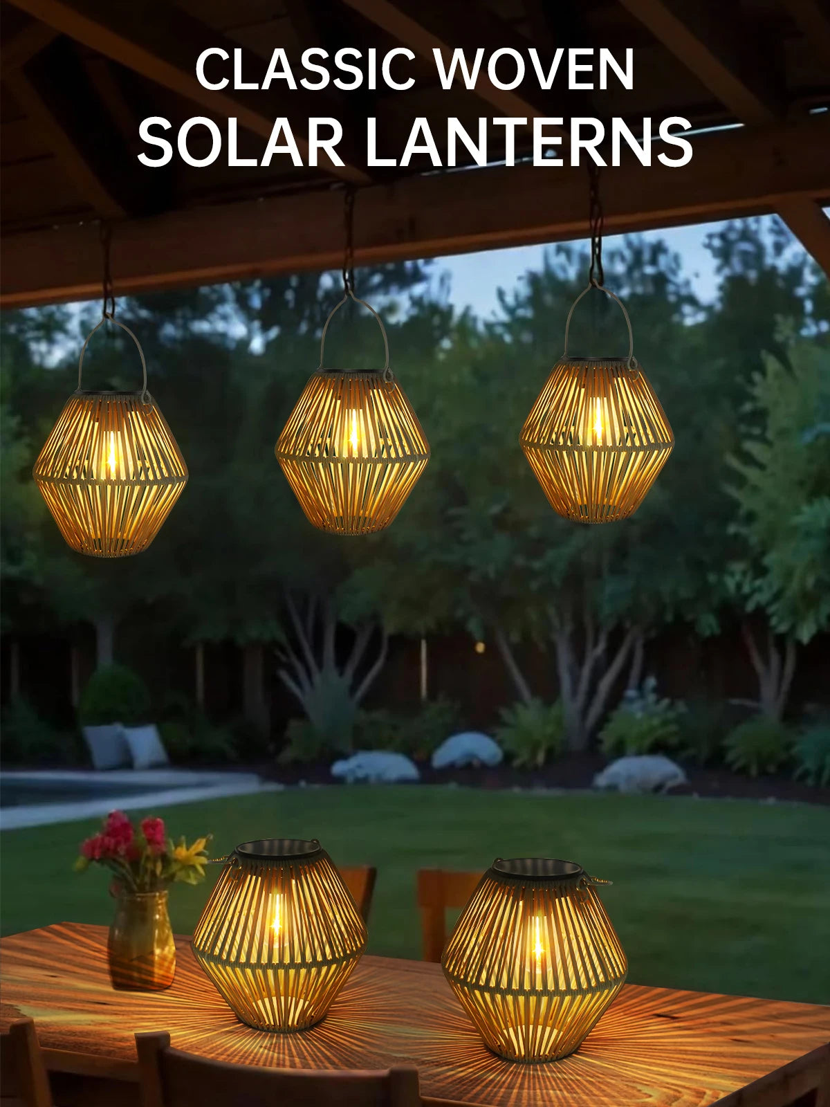 Solar Lanterns Solar Lights Outdoor Waterproof Boho Light for Outside Hanging Rattan Lantern Decoration for Garden Yard Patio