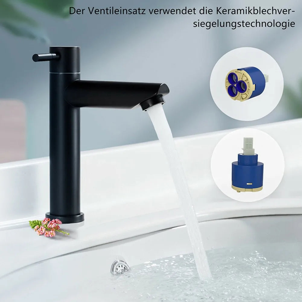 Black Basin Kitchen Bathroom Sink Tap Cold Matte Sink Faucet Taps G1/2 Installation Thread Bathroom Single Cold Faucet