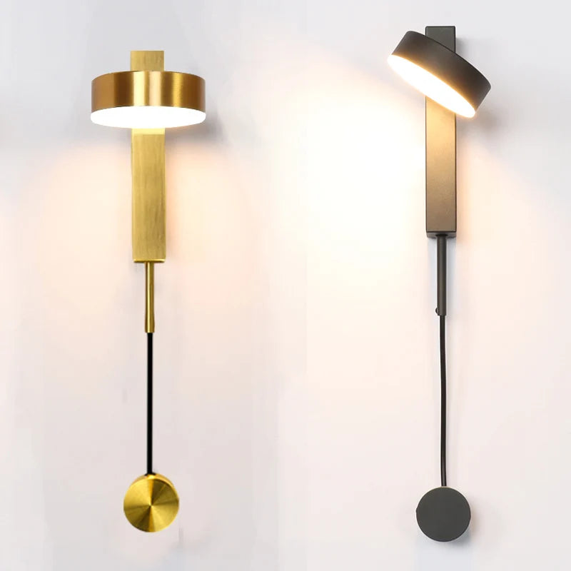 Nordic Modern LED wall lamp Gold Black Rotation Dimming Switch Wall Light With plug Fixture Bathroom Bedroom 360° Rotate Sconces