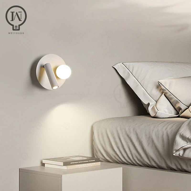 White wall lamp backlight 350 degree rotation adjustable wall lamp hotel bedroom bedside study reading desk lamp with switch