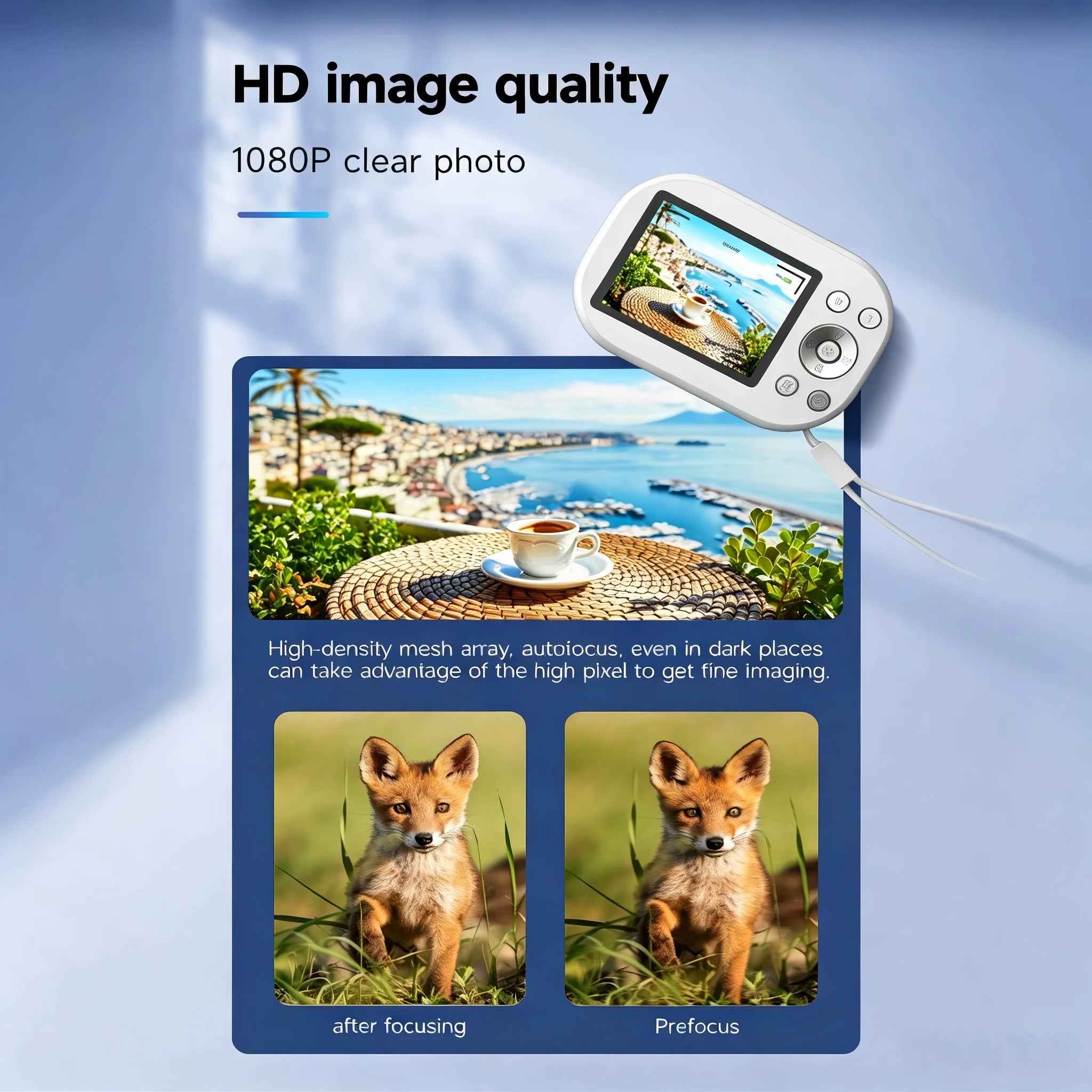 Digital Camera | Compact HD camera, 1080p photos and videos, pocket-sized travel camera, available in pink or white