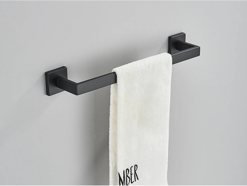 Bathroom Hardware Set Black Robe Hook Towel Rail Bar Shelf Tissue Paper Holder Wall Mounted Bathroom Accessories