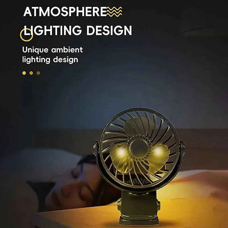Rechargeable Portable Electric Fan 720° Rotating Hanging Clip Fan Night Light Air Cooler Outdoor Camping Small Fans Ventilador