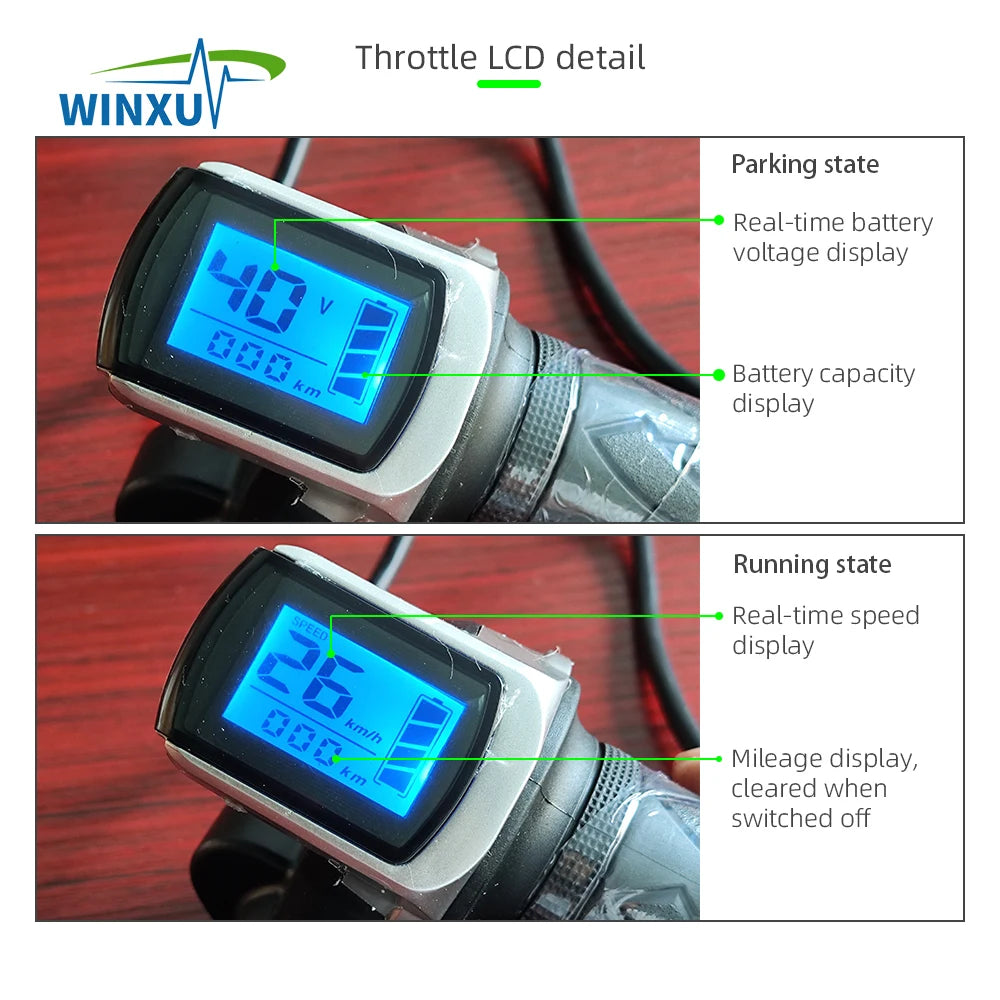 36V 48V 350W 18A E-Scooter Brushless Motor Sine Wave Controller LCD Speed Display Throttle for Electric Bicycle Scooter Tricycle