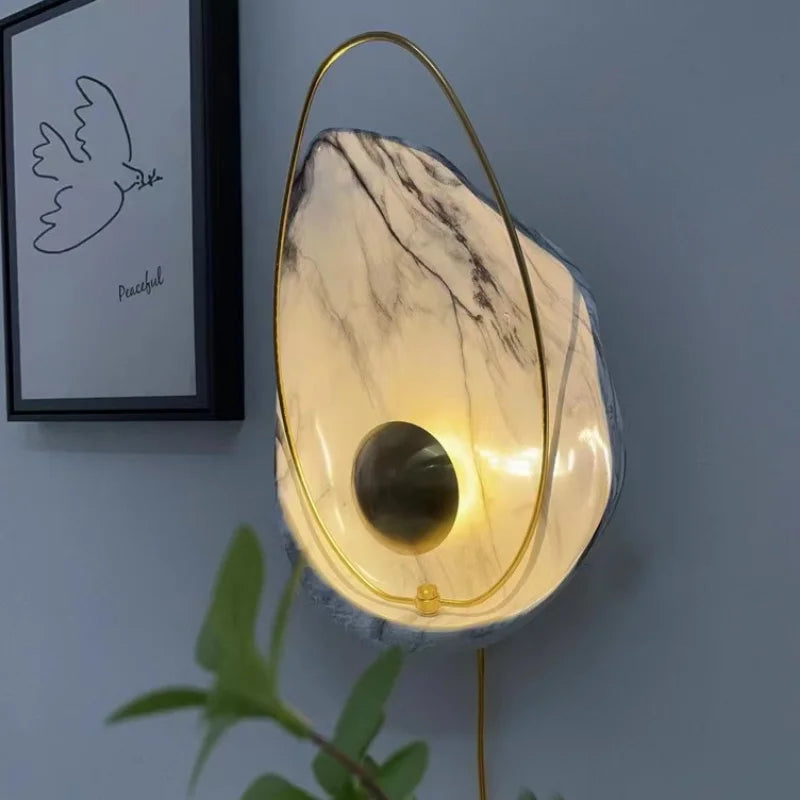 Nordic Modern Light Luxury Marble Wall Lamp Bedroom Background Led Lighting Decoration Creativity Mirror Aisle Sconce Indoor