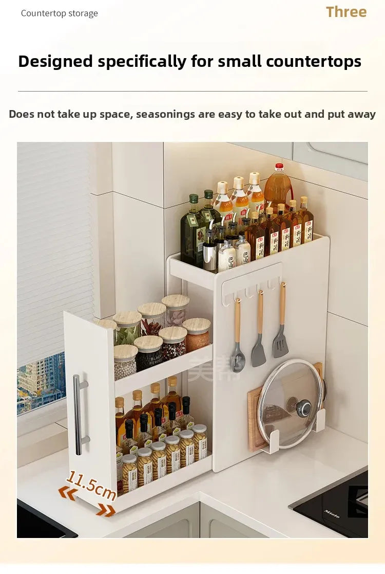Narrow Kitchen Countertop Pull-Out Spice Rack Organizer Space Saving Shelf with 16 Magnetic Accessories Included