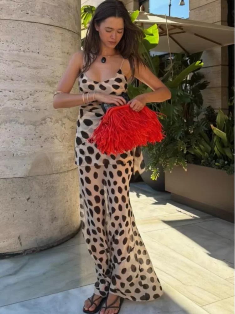 Vintage Print Maxi Dress Square Neck Spaghetti Strap Sleeveless Off Shoulder Detachable Wrap Tie Sash Dresses 2026 Chic Outfits
