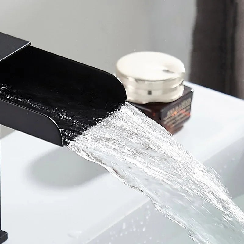 Waterfall Wide Mouth Stainless Steel Faucet Hot and Cold Above Counter Basin Wash Basin Home Bathroom Basin Faucet