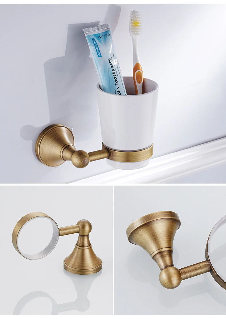 Antique brass plated wall-mounted towel rack bathroom hardware pendant set paper towel holder coat hook toilet brush ELA68A