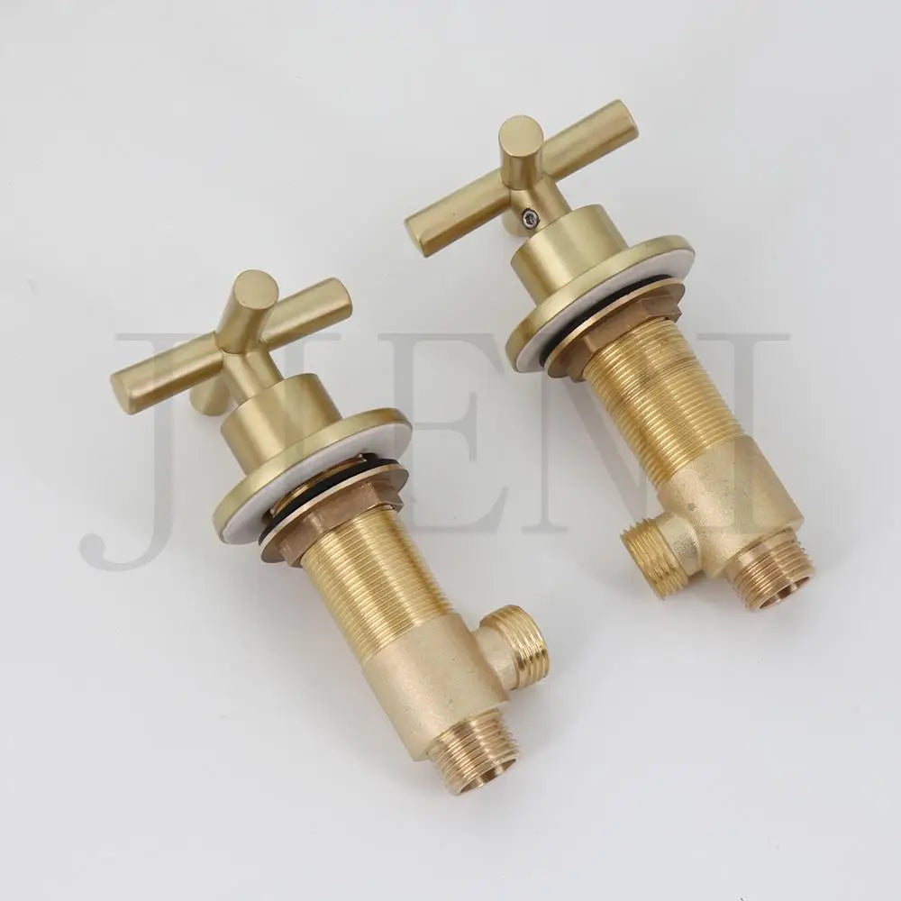 JIENI 8 Inch Brushed Gold Rainfall Shower Faucet Sets Wall Mounted Bathroom Round & Square Head 2 Handles Control Mixer Shower