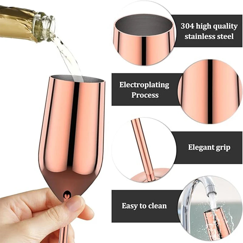 6Pcs Stainless Steel Unbreakable Metal Wine Glasses 220ml/250ml Cocktail Cups for Bar Drinking Glasses