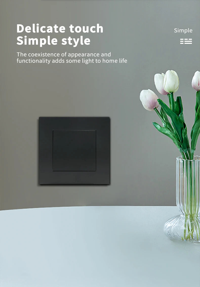 WESA Black Frosted Wall Light Switch Flame Retardant Plastic 1 Gang 1 Way Europe Standards Wall Rocker Button Switch On And Off