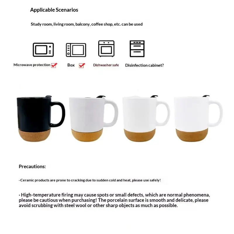 Cork Bottom Ceramic Frosted Coffee Mug Non-slip 350ml Easy Wash Drinking Cup for Office Home Gift Giving