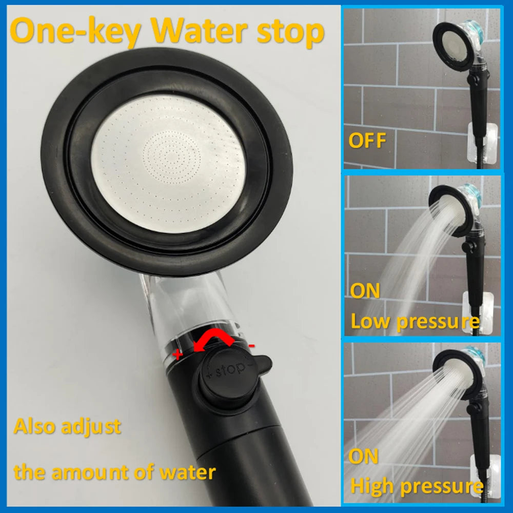 Propeller Pressurized Shower Head High Pressure With Stop Button Filter Water Saving Rainfall Showerhead Bathroom Accessories