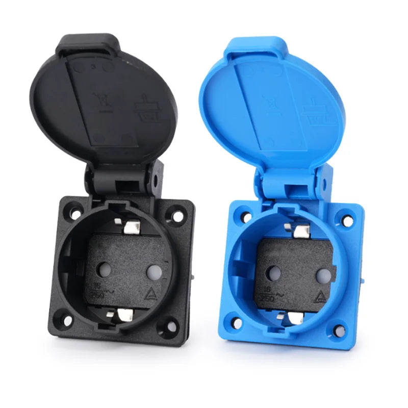 Black Blue Round Cover 50*50mm EU Industry AC Power Socket IP44 Europe Germany 16A 250V Grounding Outdoor Waterproof Socket