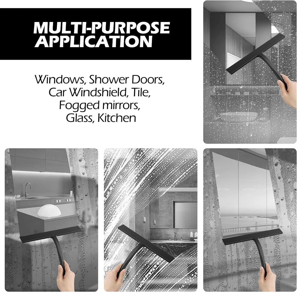 Matte Black Silicone Squeegee Streak Free Cleaning Shower Squeegee for Glass Bathroom Shower Doors Mirrors Tiles Car Windows