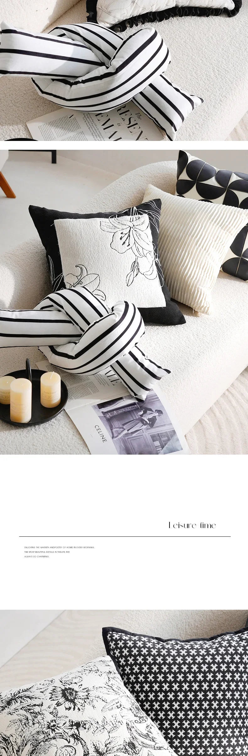 45x45/30x50cm Black White Embroidered Pillow Cover Decorative Cushions Pillow Covers Decorative Modern Light Luxury Sofa Decor