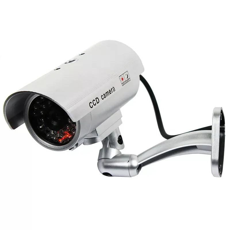 Dummy Security Camera with LED Red Flashing Light - Battery-Powered, Indoor/Outdoor Use
