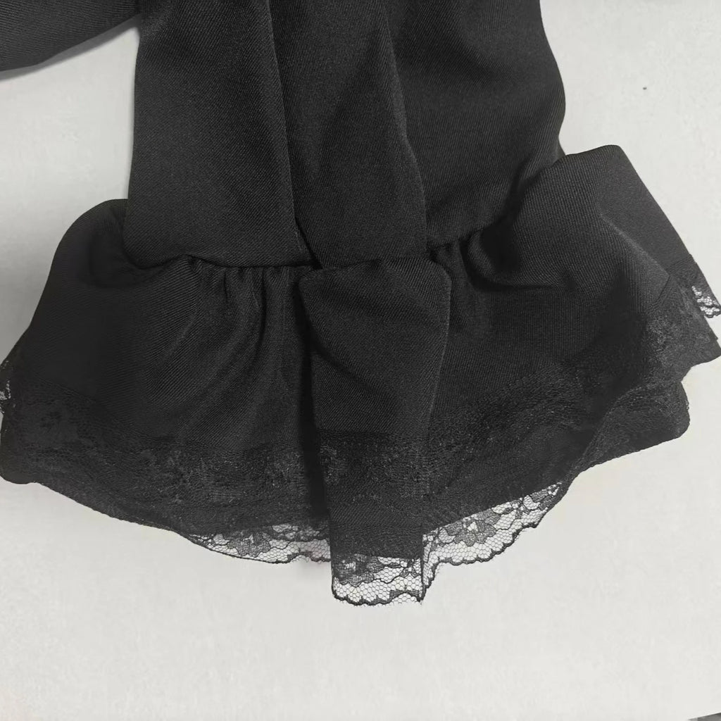 Gothic Lolita Two Piece Set with Bow, Y2K Aesthetic Flare Sleeve Mini Dress, Japanese Punk Style Party Co-ord Outfit