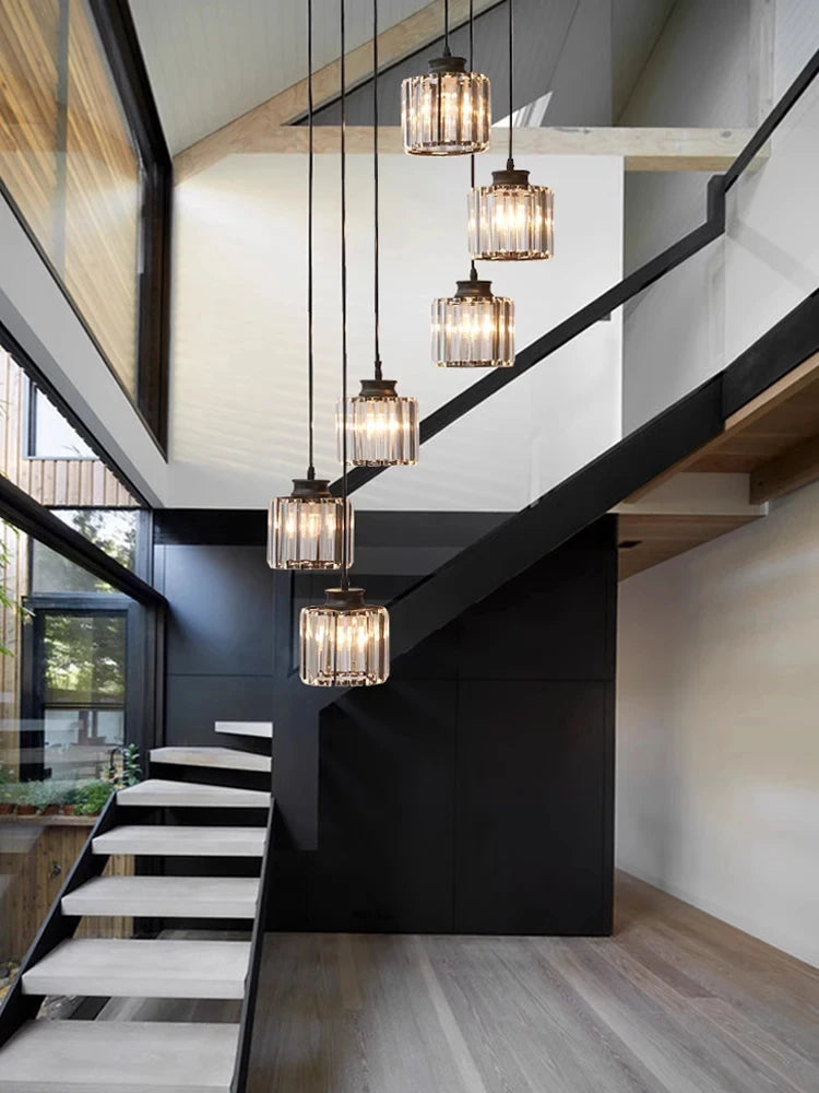 Staircase Pendant Lamp Modern Light Luxury Crystal Lamp Simple Living Room Lamp Duplex Hotel Lobby Interior Decoration Lighting