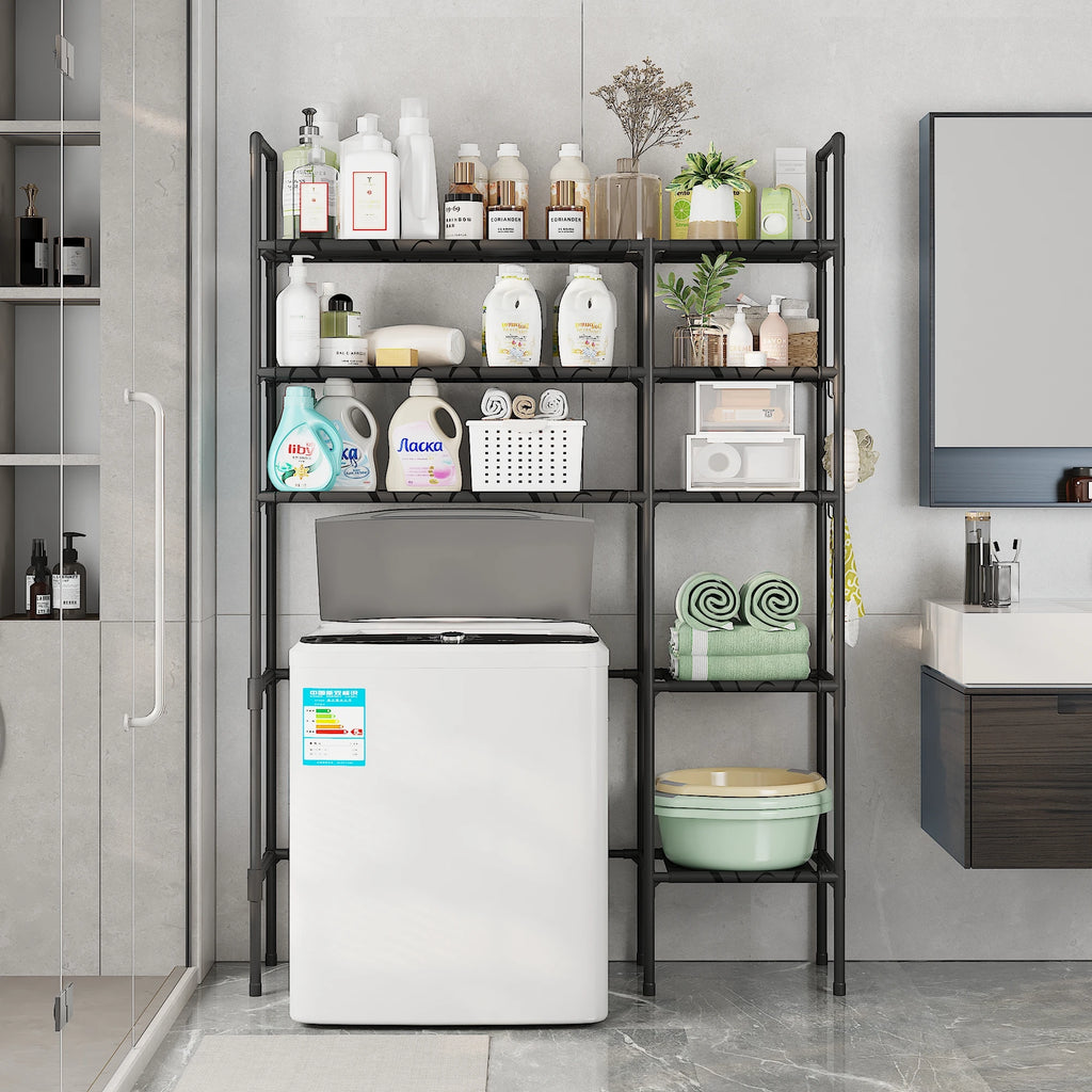 Black/White Iron + Non-Woven Fabric Heavy-Duty 3-Layer Laundry Storage Rack Vertical Multi-Layer Storage Washing Machine Dryer Can Be Placed in Bathroom Laundry Room Storage Space-Saving