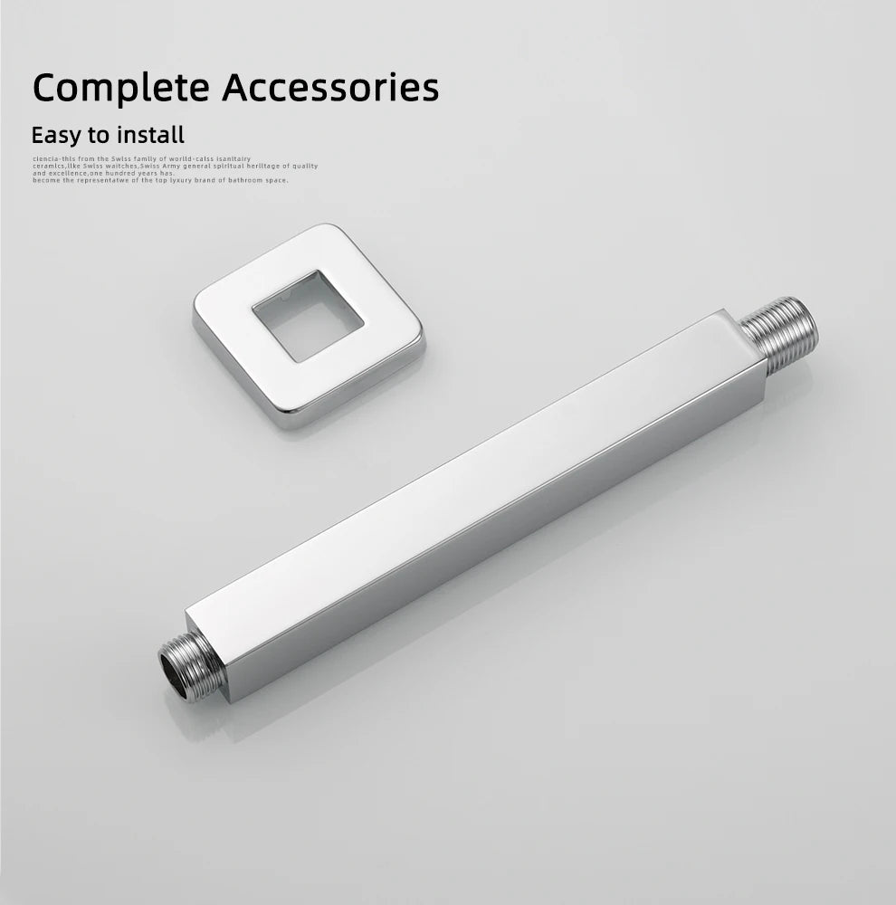 Ciencia 304 Stainless Steel Square Shower Arm G1/2 Bathroom Shower Arm Wall Mounted for Fixed Rain Shower Head