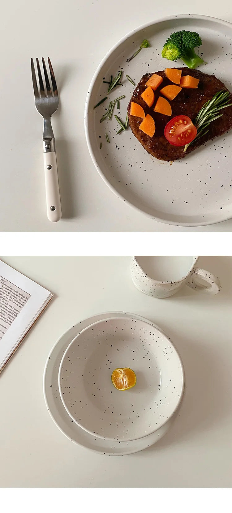 Retro Style White Ink-splashed Ceramic Bowl and Plate Western Food Steak Fruit Dessert Tray Salad Bowl Tableware Main Dish Plate