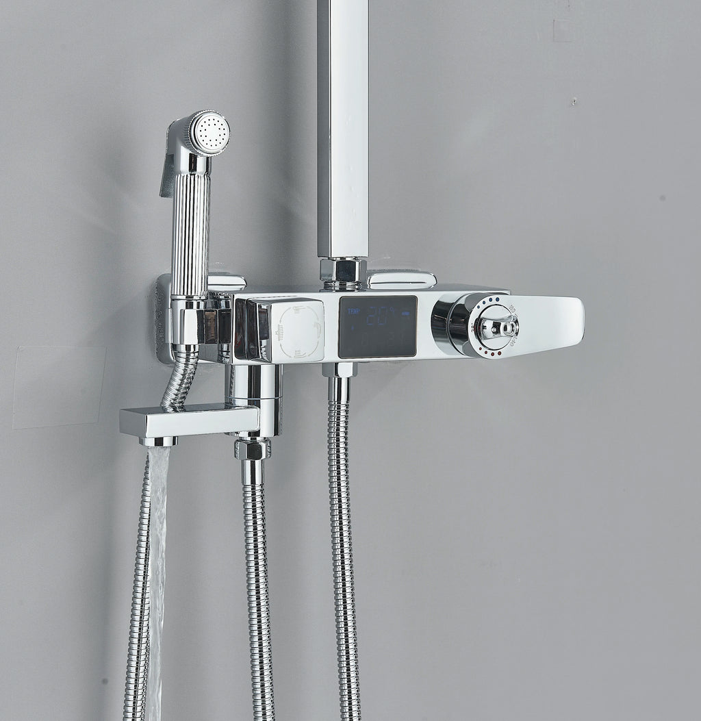 Chrome/Black Thermostat Shower Set Faucet 4 Ways Bathroom Faucet Rainfall Mixer Tap Digital Display Shower Set System Bathroom