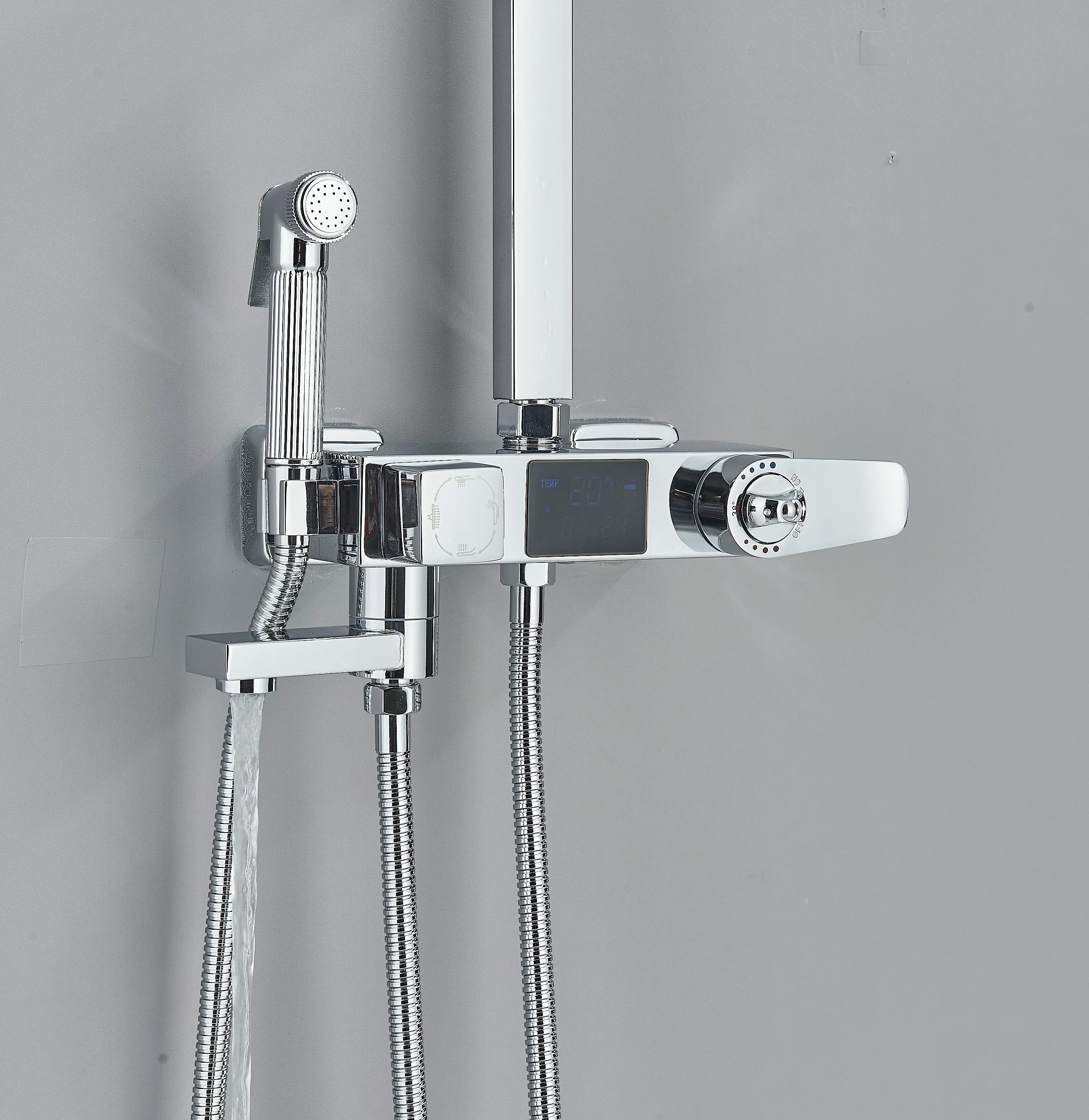 Chrome/Black Thermostat Shower Set Faucet 4 Ways Bathroom Faucet Rainfall Mixer Tap Digital Display Shower Set System Bathroom