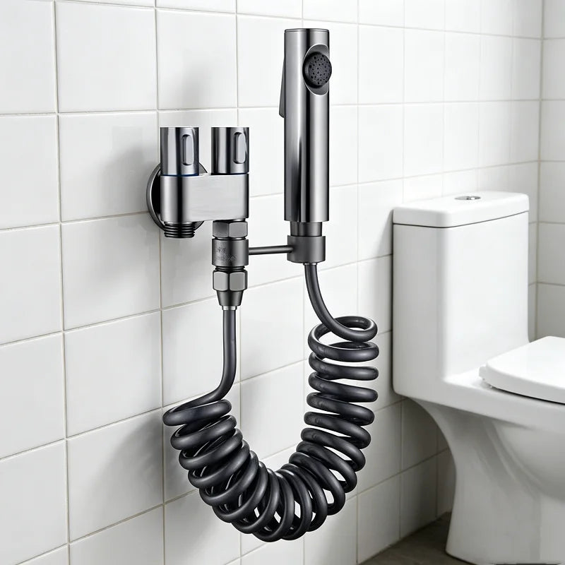 Stainless Steel Hand-held Toilet Spray Double Outlet Angle Valve Shower Valve, Suitable for Bathrooms and Washing Machines