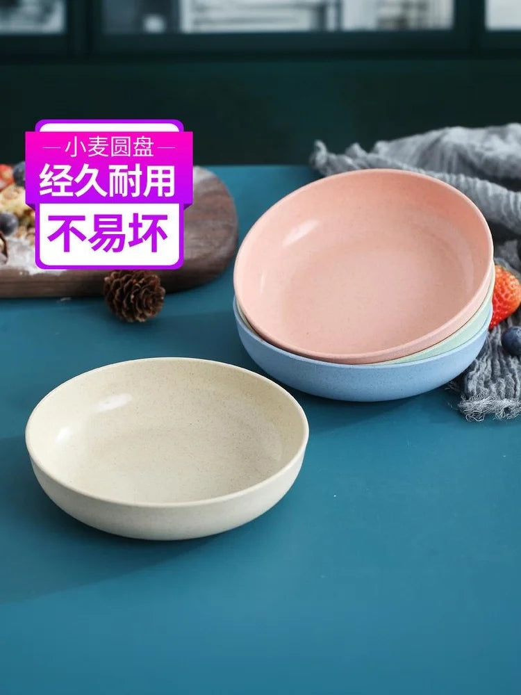 5pcs/set Nordic Wheat Straw Plate Fruit Plate Vegetable Plate Tableware Plate Color:blue green purple beige pink