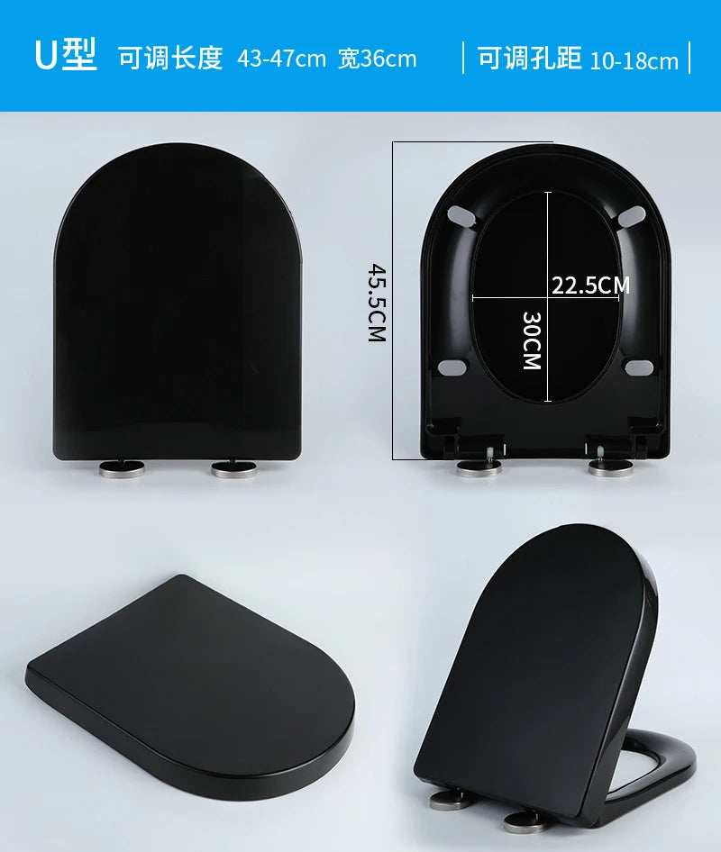 Thick Black Toilet Seat Cover Universal Soft Quiet Bidet Cover for U/V Toilet Durable Bathroom Accessories Home Toilet Parts