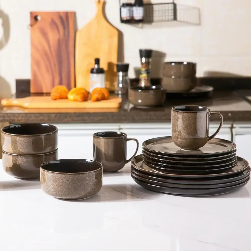 Ceic Dinnerware Sets or 8,Plates and Bowls Sets,Reactive Glaze Dishes Set,Highly Chip and Crack Resistant | Dishwasher & Microwa