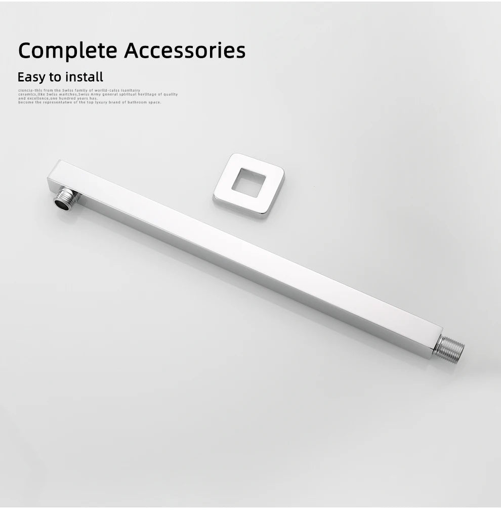 Ciencia 304 Stainless Steel Square Shower Arm G1/2 Bathroom Shower Arm Wall Mounted for Fixed Rain Shower Head