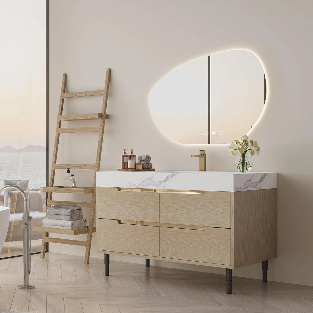 36" Modern Bathroom Vanity with Sintered Stone Top & Ceramic Sink – 4 Soft-Close Drawers, Waterproof Multi-Layer Wood, Custom