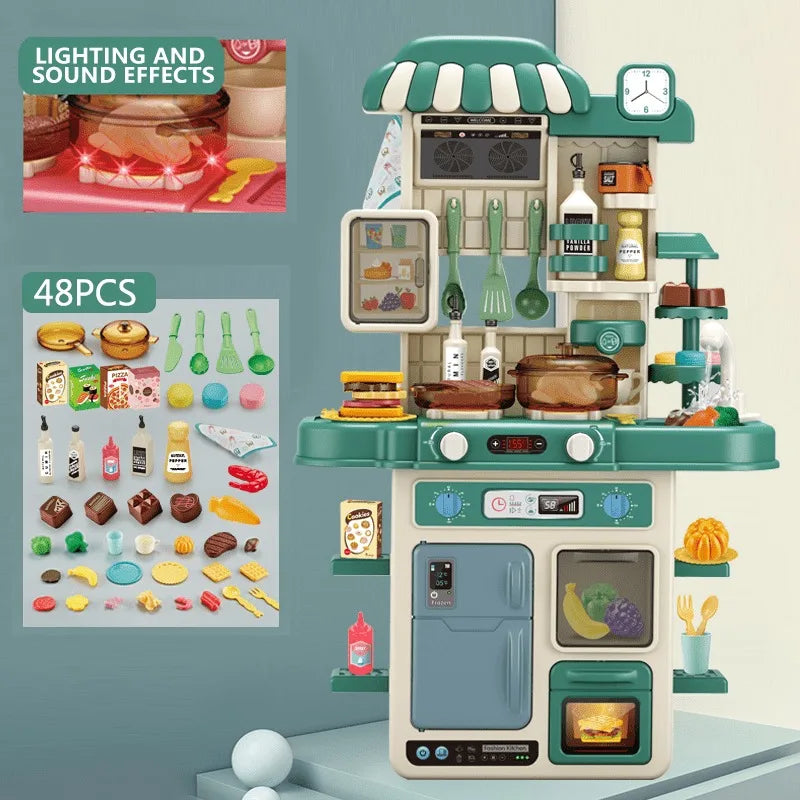 Children Kitchen Play Set Simulated Food Cooking Tableware Kitchenware Kit Kids Role Play House Game Toy Birthday Gift for Girl