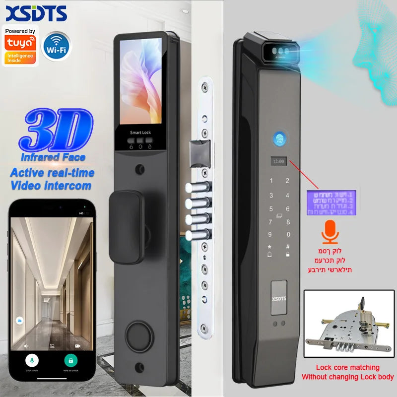3D Face Real-time Intercom Smart Door Lock Palmar Vein Camera Intelligent Fingerprint Password Biometric Electronic Key Unlock