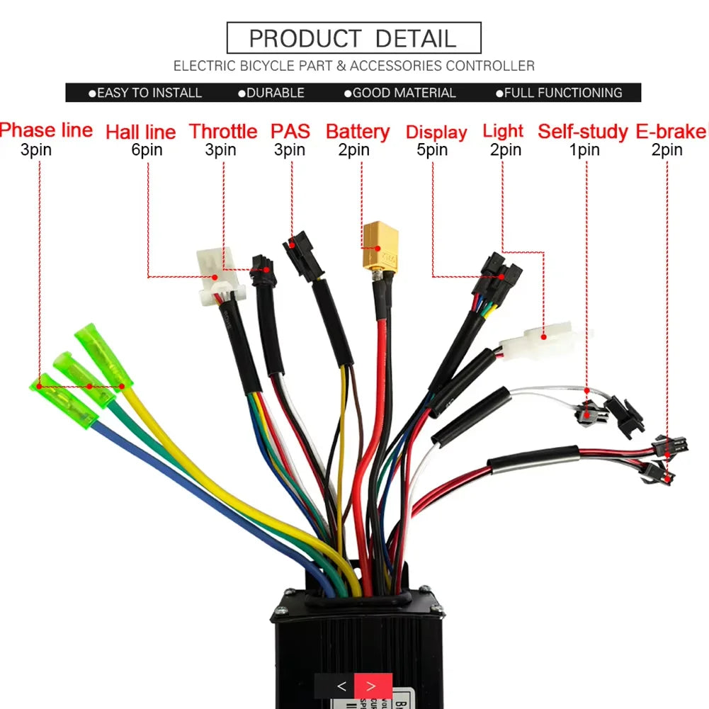 36/48V E-bike Sine Wave 26A 500/750W SM Three Mode Brushless Controller For Electric Bicycle Tricycle Ebike E-Scooter Parts