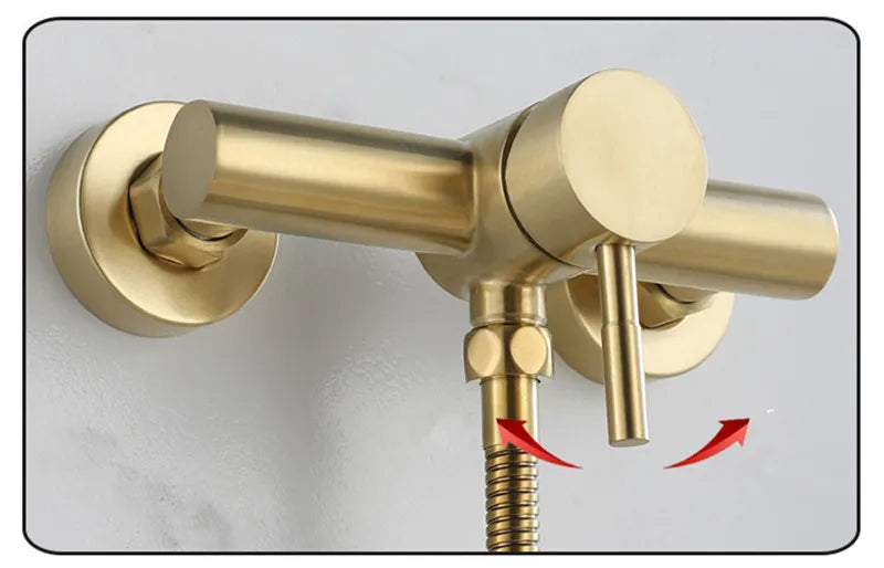 Tuqiu Brushed Gold Bathroom Shower Faucet Set Wall Mounted Shower Faucet, Bathroom Cold and Hot Bath and Shower Mixer Taps Brass