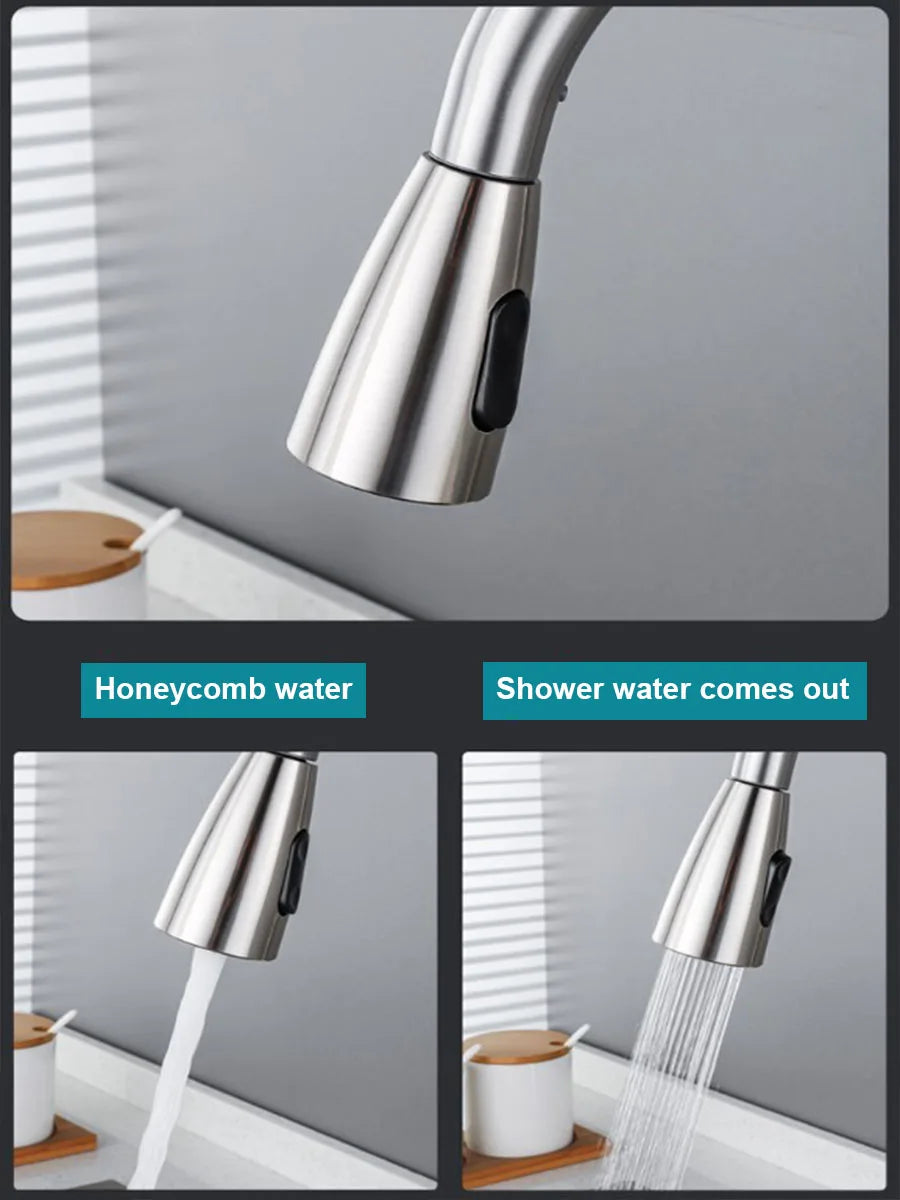 Stainless steel pull-out hot and cold water mixing faucet for kitchen, vegetable sink, washbasin, and bar pull-out faucet
