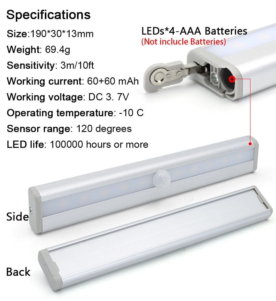 Ultra-thin LED Under Cabinet Lights PIR Motion Sensor Wireless LED Night Lights Bedroom Aluminum Kitchen Lamp Wardrobe Light