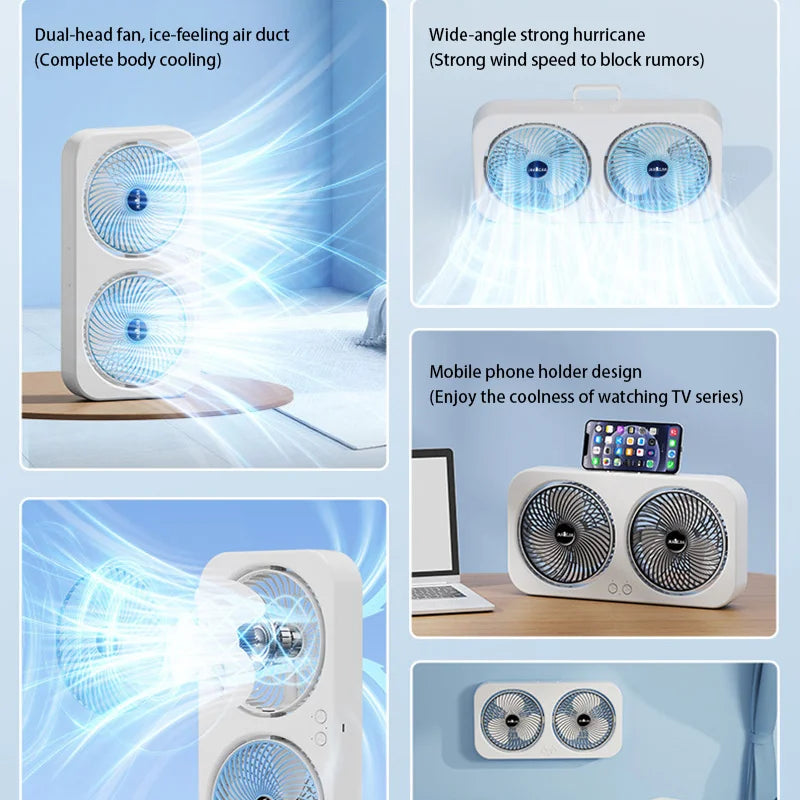 Double Head Fan Air Circulation Fan Dormitory Home Silent Charging Desktop Wall Mounted Super Strong Small Electric Fan