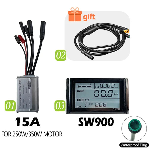 250W-750W Brushless For Electric Bike Controller LCD Panel Scooter EN06 S830 S866 JN Controller 15A 25A WP Plug Square Wave GD06