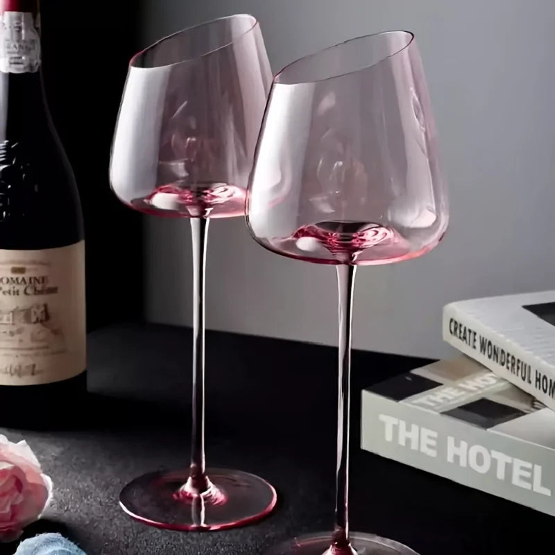Pink Crystal Wine Glasses Slanted Mouth Goblets  Ideal Valentine'S Day Gift Bars & RestaurantsDay Wine Wine Glasses for Couples