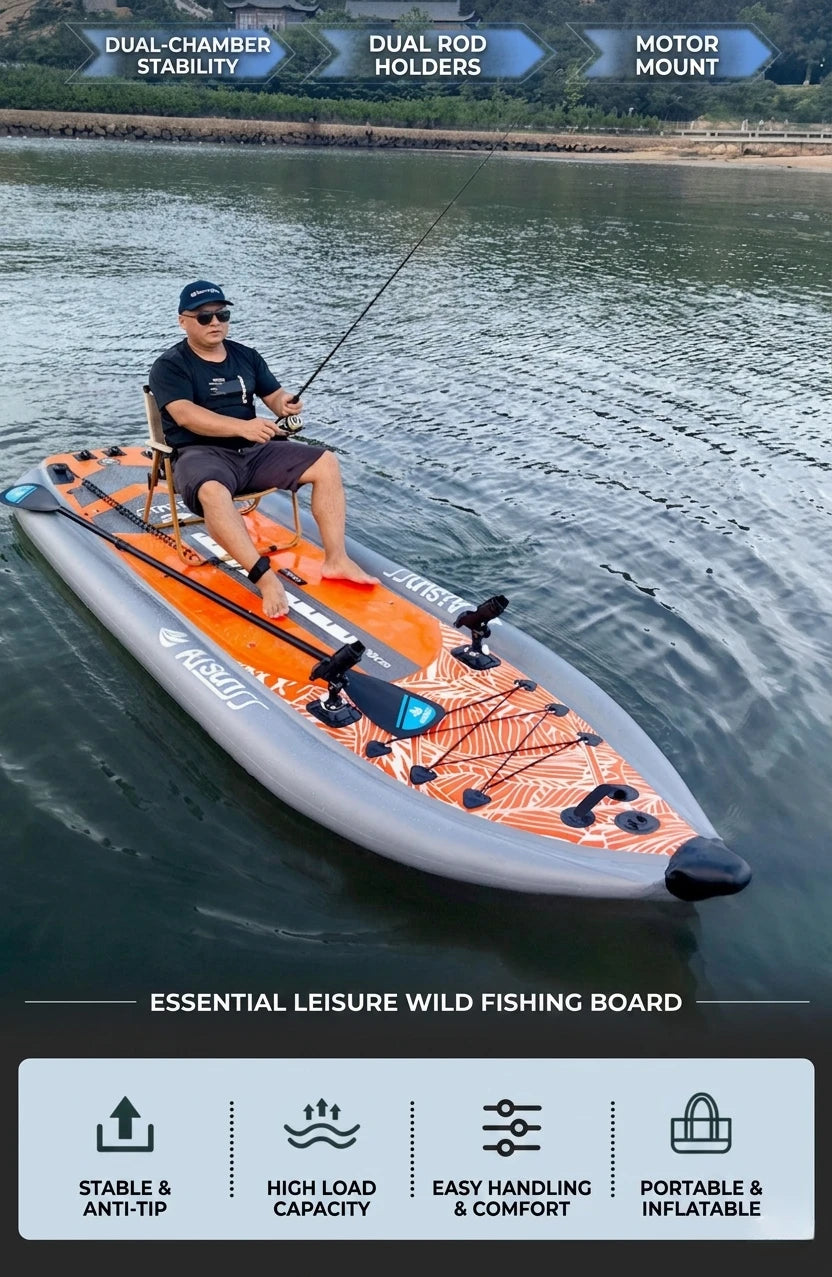 Inflatable Fishing Boat Kayak SUP Thickened Sea Fishing Paddle Board with Rod Holders, Stable Lure Fishing Platform