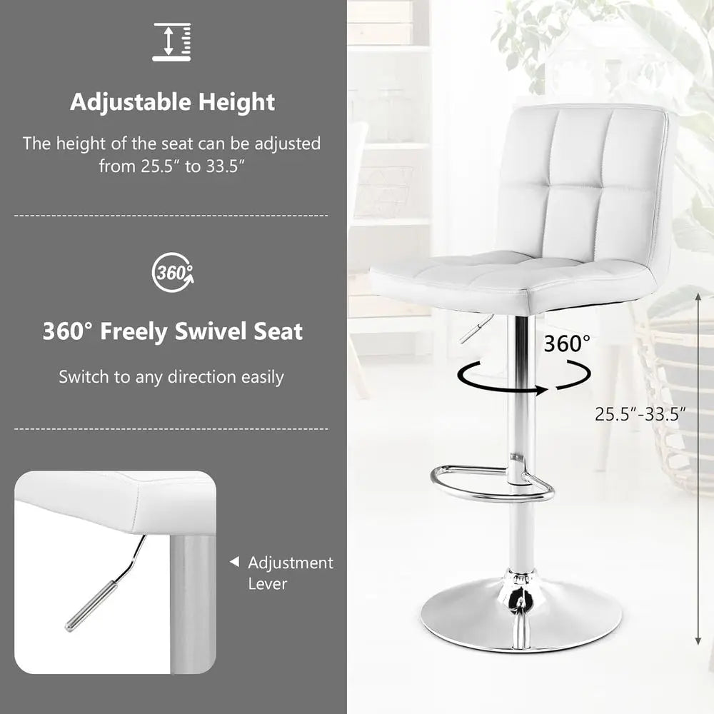 Set of 2 White Adjustable Height Swivel Bar Stools with Backrest, Metal Base for Kitchen Island, Home Bar, Pub