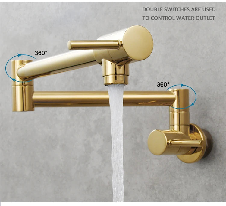 Brass Pot Filler Tap Wall Mount Foldable Kitchen Faucet Single Cold Single Hole Sink Tap Rotate Folding Spout Chrome Gold Black