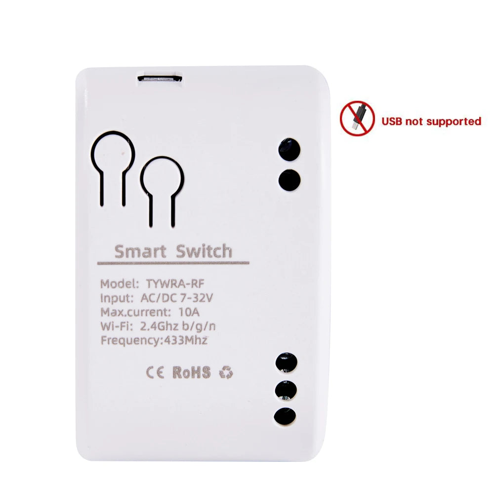 Wifi Smart Switch 1CH 7-32V Mini Wifi Light Controller 433 RF Receiver Gate Garage Opener 10A Works with Tuya App 1 Gang Relay
