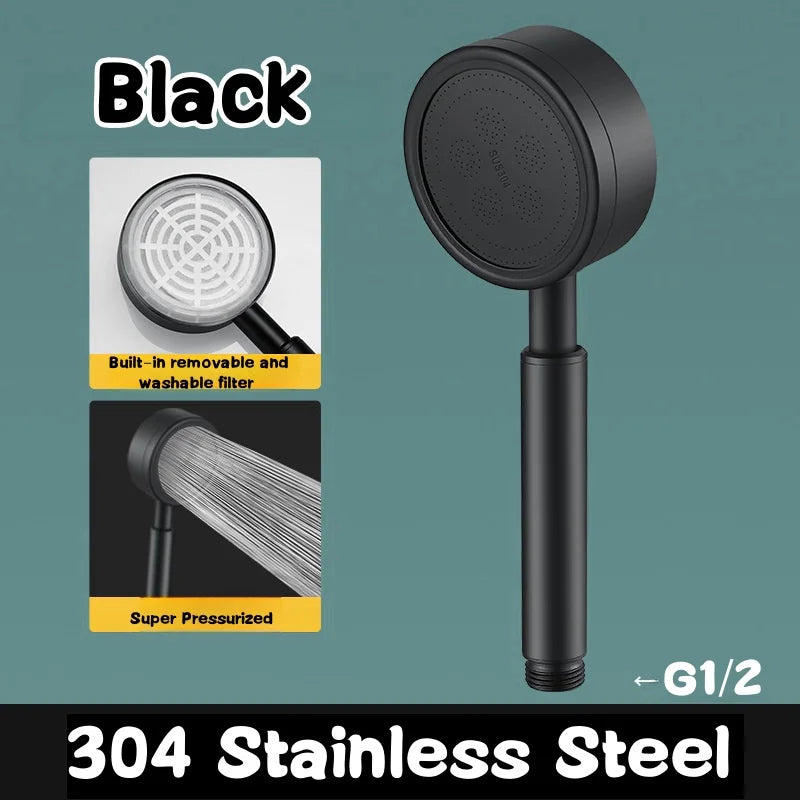 SUS 304 Stainless Steel Bathroom Handheld Shower Head High Pressure Water Saving Sprayer Nozzle Supercharged Rainfall Showerhead