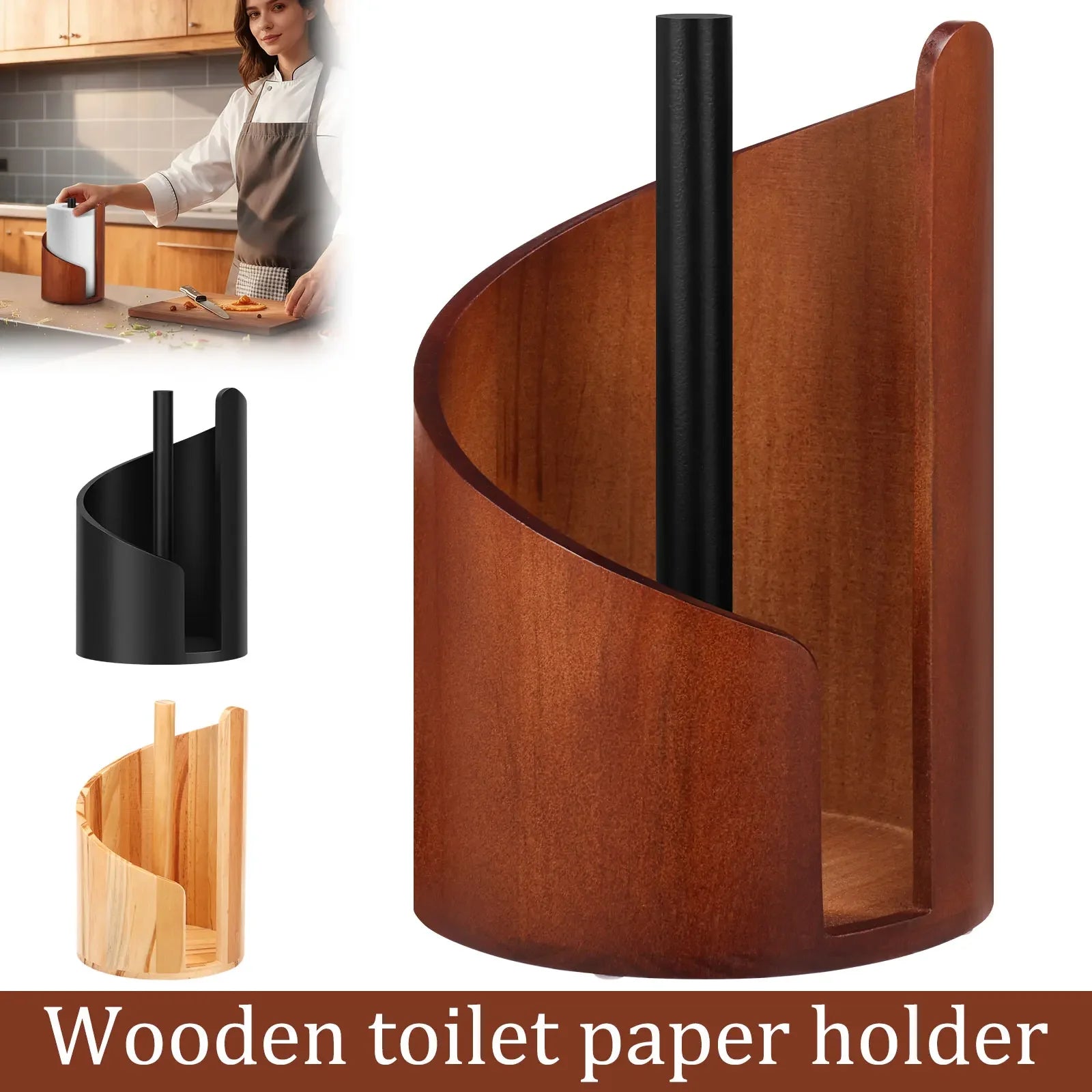 New Paper Towel Holder Wooden Kitchen Spiral Roll Paper Holder Anti-Skid Tissue Vertical Stand Countertop Bathroom Decoration
